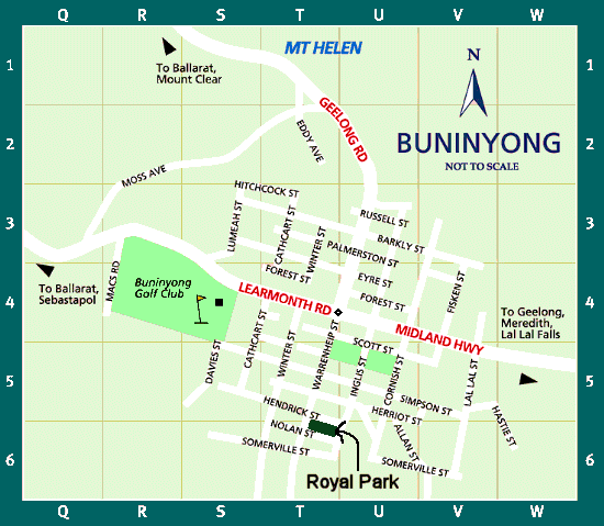 Map of Buninyong showing Royal Park